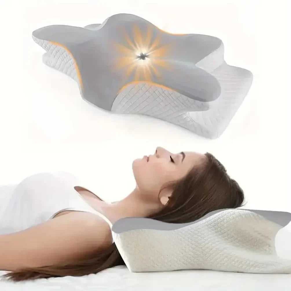 Memory Foam Neck Pillow, Butterfly-Shaped Rectangle Pillow with Solid Polyester Cover for Bedding, Gray or Sky Blue - product view 3