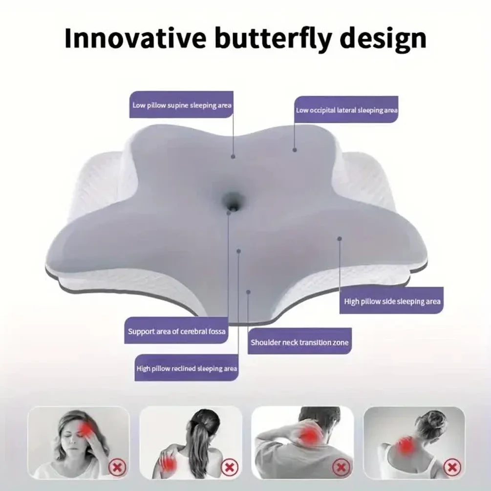 Memory Foam Neck Pillow, Butterfly-Shaped Rectangle Pillow with Solid Polyester Cover for Bedding, Gray or Sky Blue - product view 5
