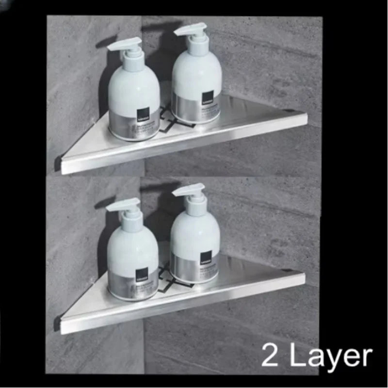 Metal Corner Shower Shelf, Triangle Bathroom Caddy, Silver 1-Piece or 2-Piece Storage Basket Set - product view 2
