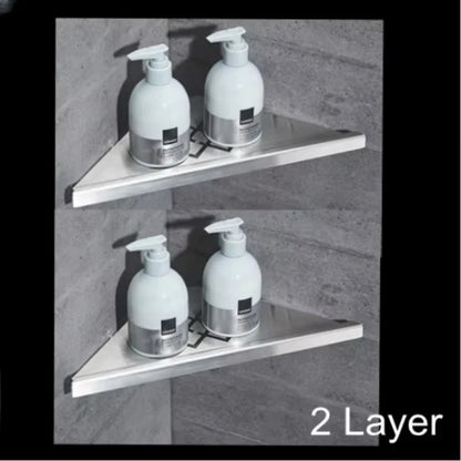 Metal Corner Shower Shelf, Triangle Bathroom Caddy, Silver 1-Piece or 2-Piece Storage Basket Set - product view 2