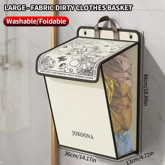 Collapsible Clothes Hamper, Wall-Mounted Waterproof Canvas Laundry Storage Bag in Large or Extra-Large Size for Bathroom and Dorm - product view 1