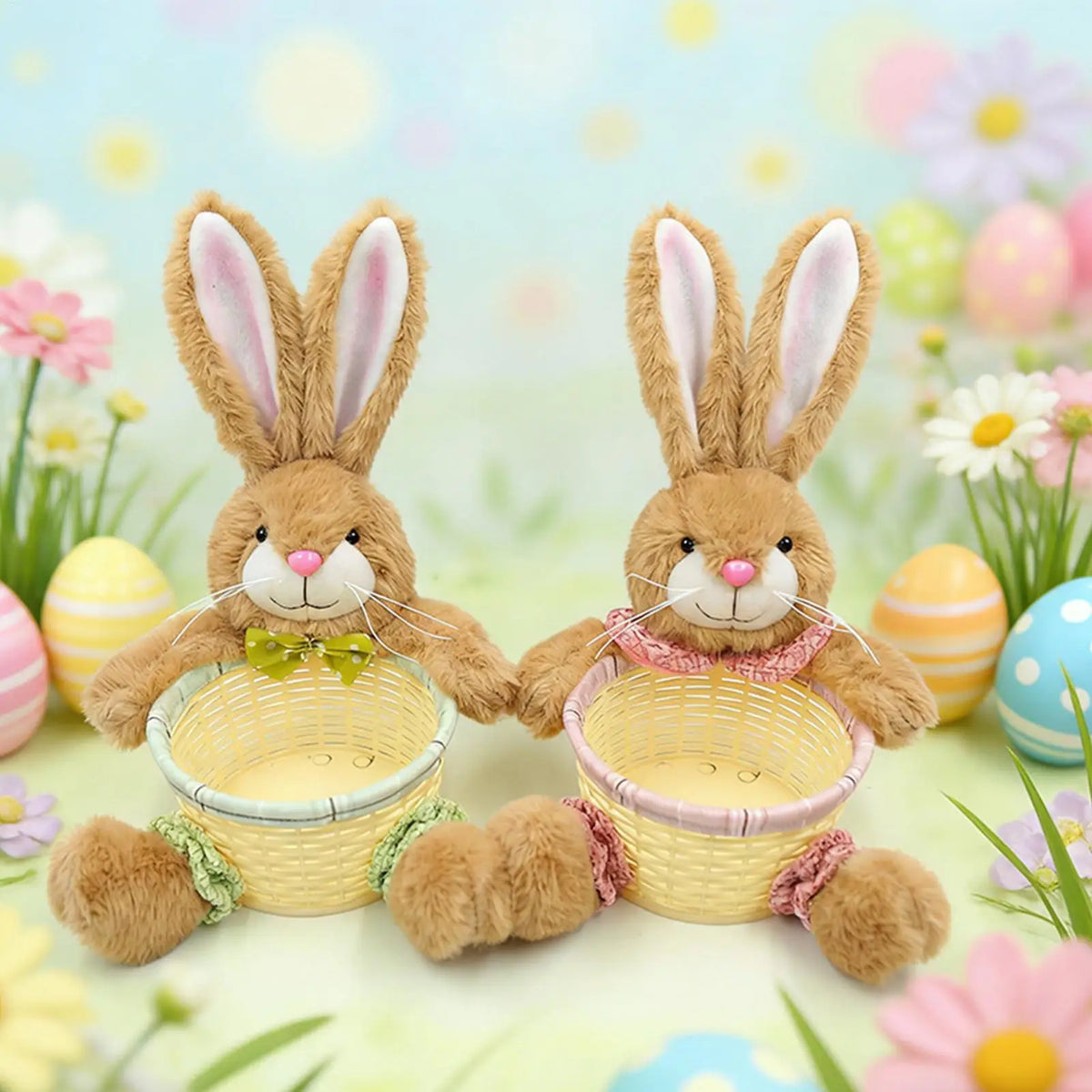 Easter Bunny Basket, Waterproof Wicker Treat Holder for Candy, Eggs and Snacks, 26 x 18 x 11 cm, Pink or Green - product view 3