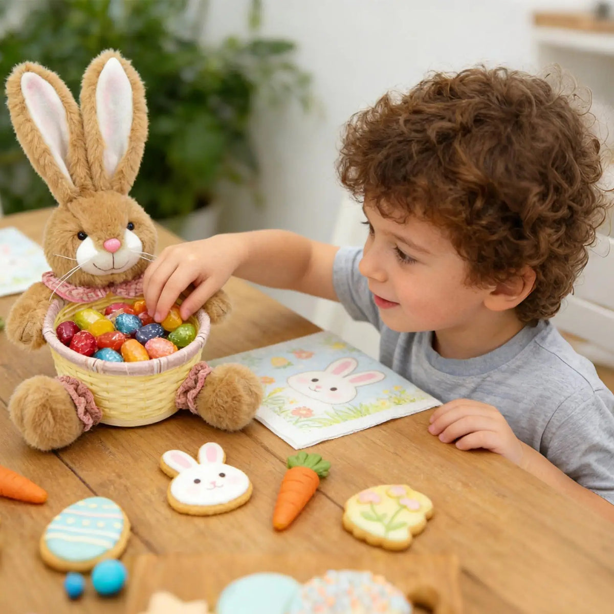 Easter Bunny Basket, Waterproof Wicker Treat Holder for Candy, Eggs and Snacks, 26 x 18 x 11 cm, Pink or Green - product view 4
