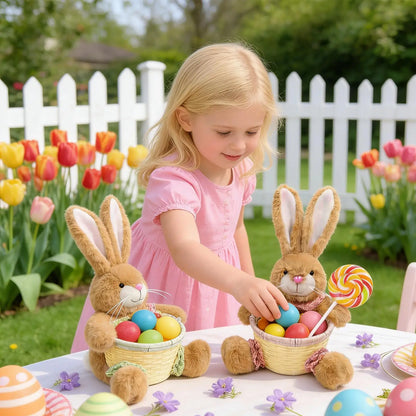 Easter Bunny Basket, Waterproof Wicker Treat Holder for Candy, Eggs and Snacks, 26 x 18 x 11 cm, Pink or Green - product view 5