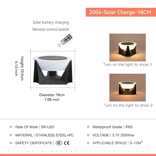 Solar Post Cap Light, Stainless Steel LED Garden Lantern with Remote Control, 3 Sizes for Fence, Gate and Patio Decor - product view 1