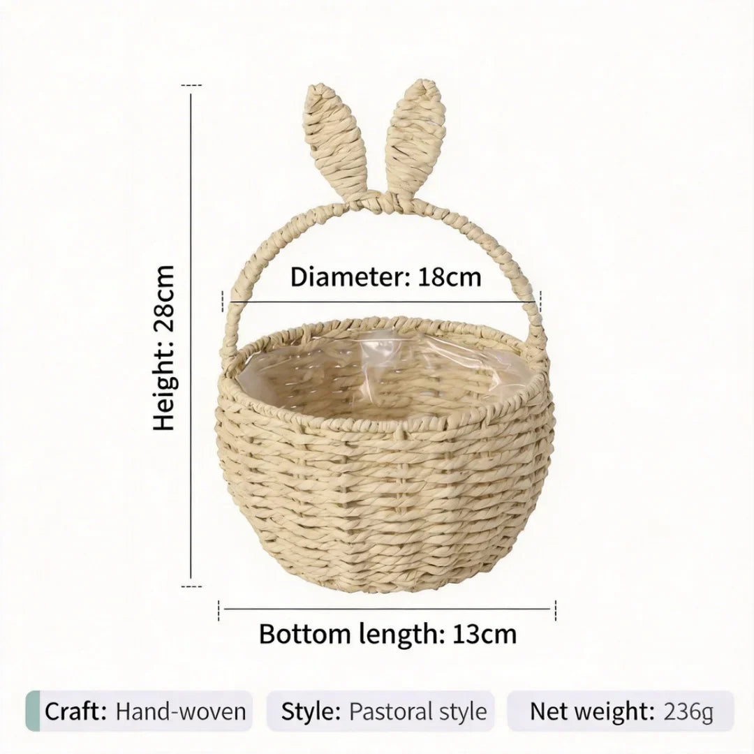 Bunny Ear Easter Gift Basket, Reusable Plastic Storage and Flower Basket, 29 × 20 × 19 cm, Beige, Pink, Yellow or Blue - product view 1