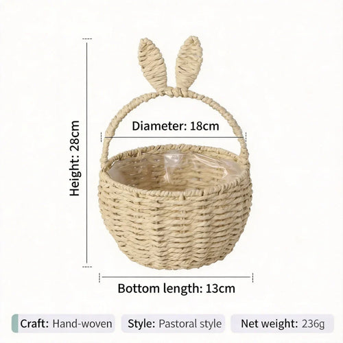 Bunny Ear Easter Gift Basket, Reusable Plastic Storage and Flower Basket, 29 × 20 × 19 cm, Beige, Pink, Yellow or Blue - product view 1
