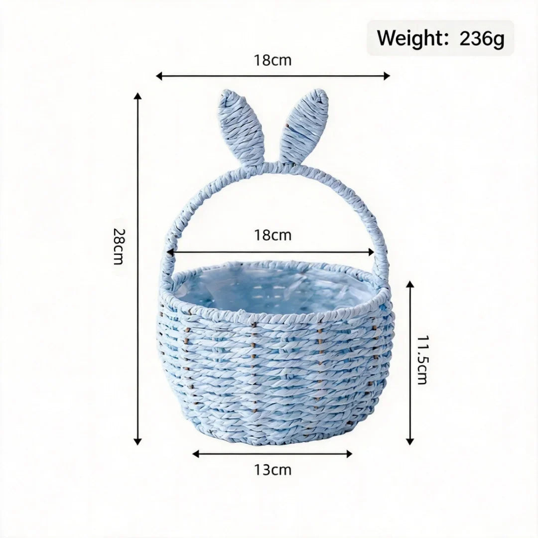 Bunny Ear Easter Gift Basket, Reusable Plastic Storage and Flower Basket, 29 × 20 × 19 cm, Beige, Pink, Yellow or Blue - product view 2