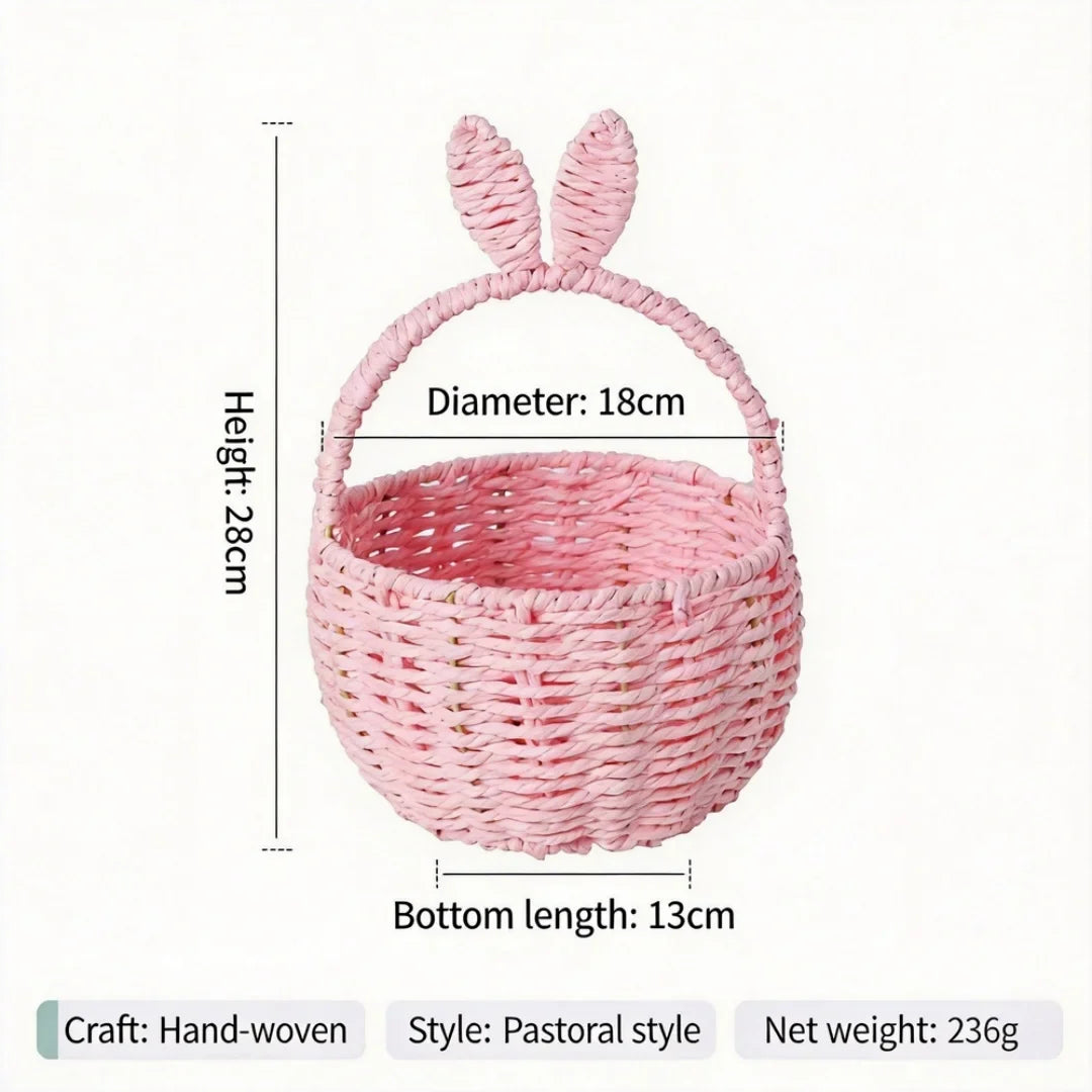 Bunny Ear Easter Gift Basket, Reusable Plastic Storage and Flower Basket, 29 × 20 × 19 cm, Beige, Pink, Yellow or Blue - product view 3