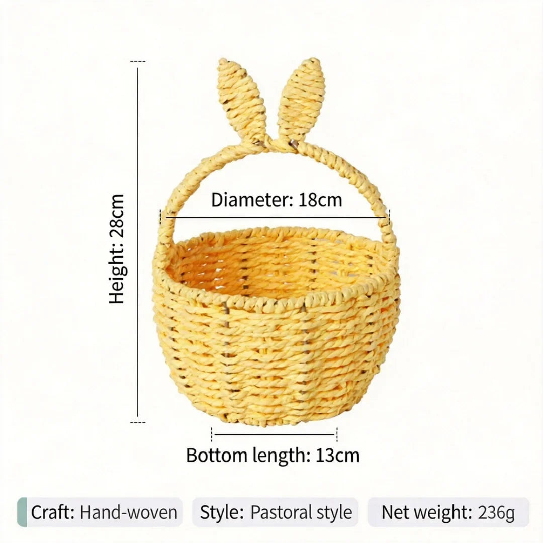 Bunny Ear Easter Gift Basket, Reusable Plastic Storage and Flower Basket, 29 × 20 × 19 cm, Beige, Pink, Yellow or Blue - product view 5