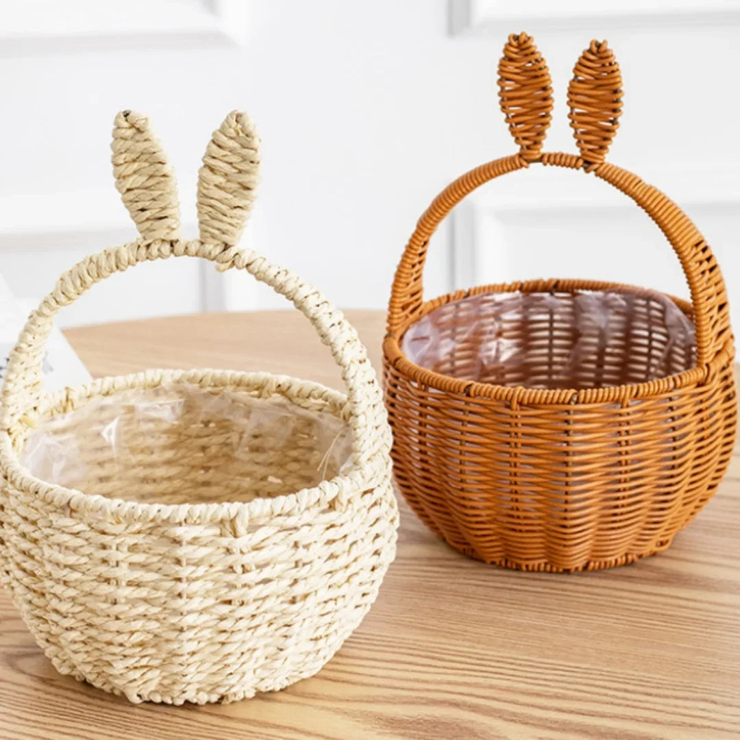 Bunny Ear Easter Gift Basket, Reusable Plastic Storage and Flower Basket, 29 × 20 × 19 cm, Beige, Pink, Yellow or Blue - product view 6