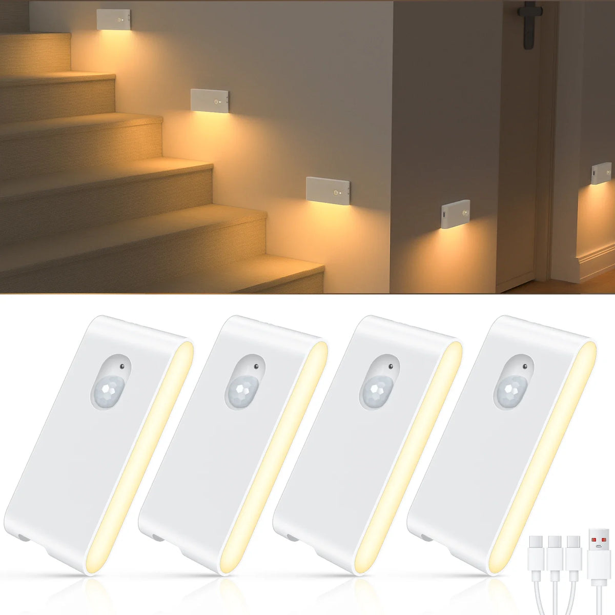 Rechargeable Motion Sensor Stair Light, Wireless LED Night Lamp with Touch Control, 2700K Warm White, Magnetic Mount - product view 1