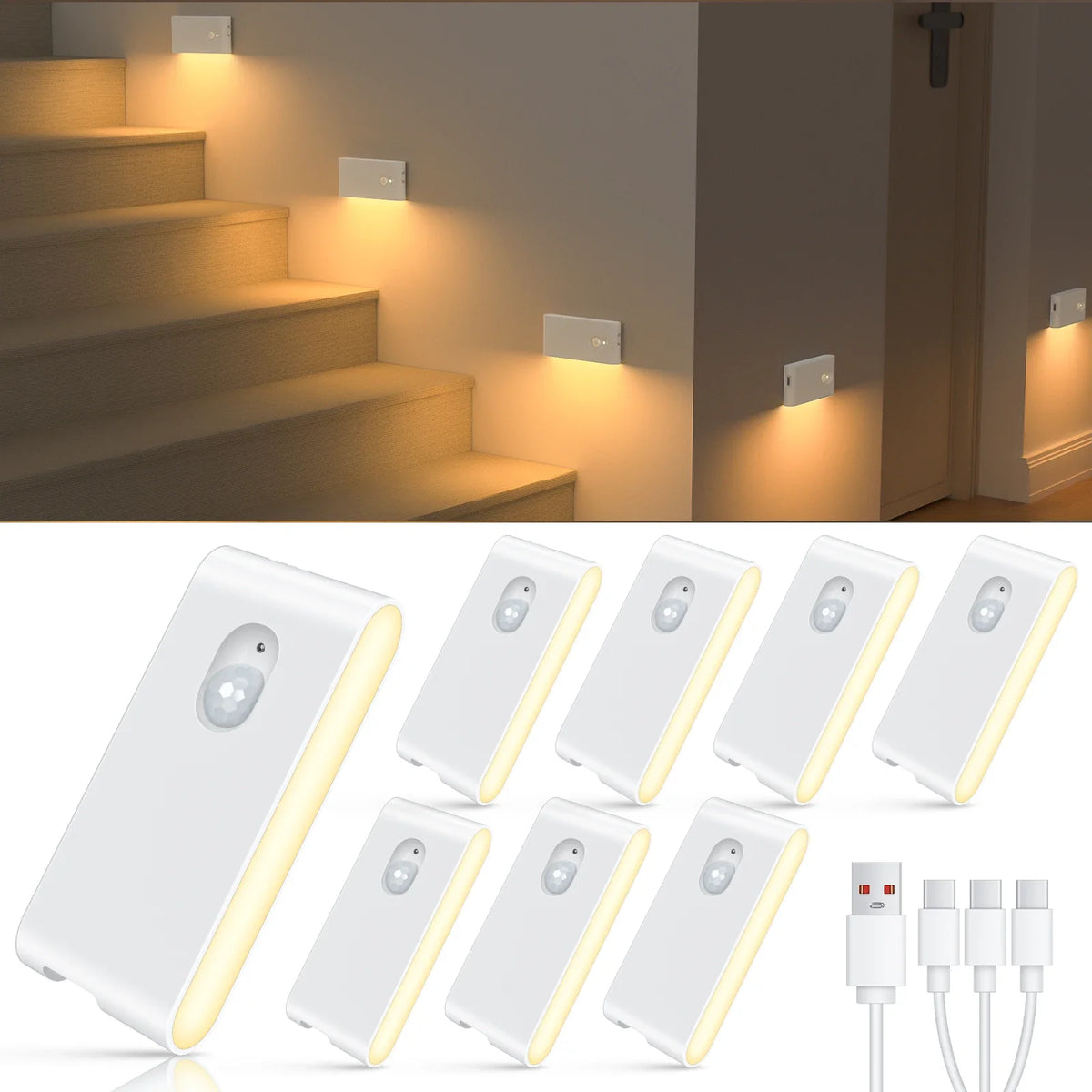 Rechargeable Motion Sensor Stair Light, Wireless LED Night Lamp with Touch Control, 2700K Warm White, Magnetic Mount - product view 3