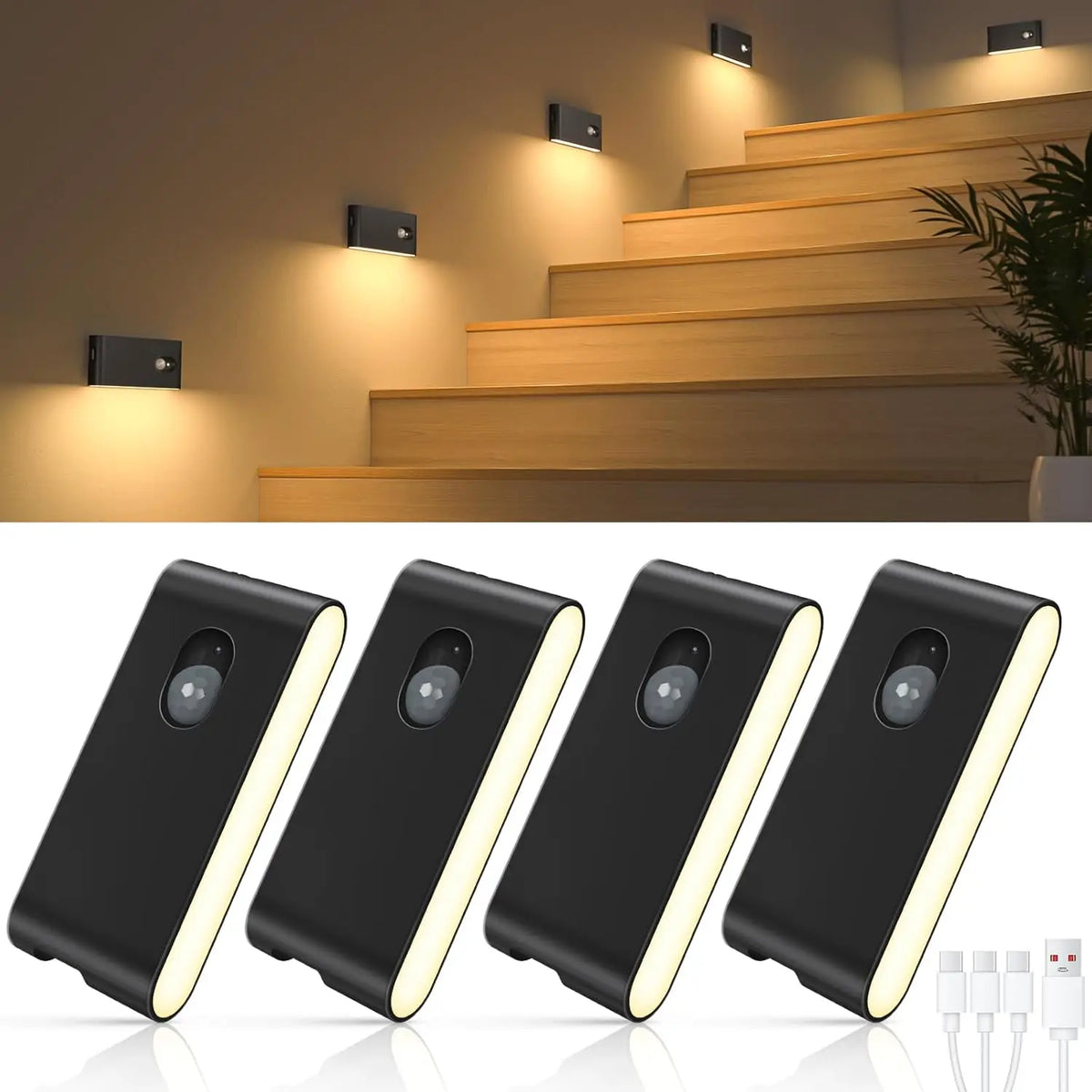 Rechargeable Motion Sensor Stair Light, Wireless LED Night Lamp with Touch Control, 2700K Warm White, Magnetic Mount - product view 4