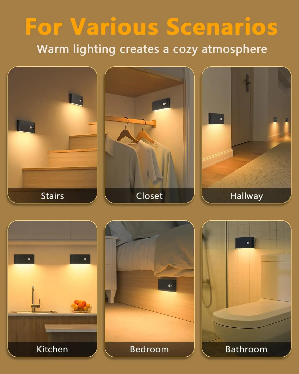 Rechargeable Motion Sensor Stair Light, Wireless LED Night Lamp with Touch Control, 2700K Warm White, Magnetic Mount - product view 5