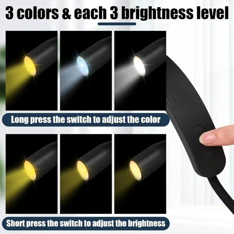Rechargeable Neck Reading Light, LED Book Lamp with Flexible Arms, 3 Light Colors and 9 Brightness Levels for Reading - product view 5