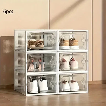 Stackable Transparent Shoe Storage Boxes, Foldable Glossy Plastic Cases, Dustproof Rectangle Organizers, 6- or 12-Piece Options - product view 1