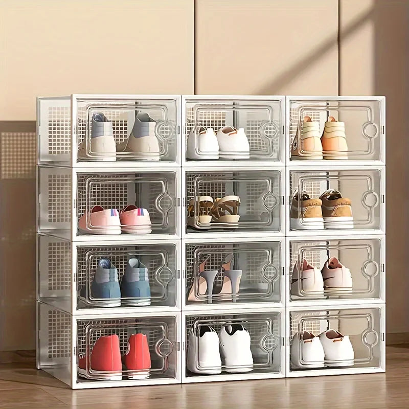 Stackable Transparent Shoe Storage Boxes, Foldable Glossy Plastic Cases, Dustproof Rectangle Organizers, 6- or 12-Piece Options - product view 4