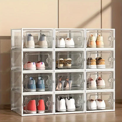 Stackable Transparent Shoe Storage Boxes, Foldable Glossy Plastic Cases, Dustproof Rectangle Organizers, 6- or 12-Piece Options - product view 4