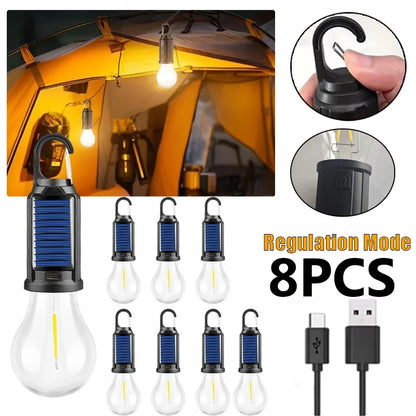 LED Lantern, USB Rechargeable Solar Camping Light, Warm Glow, Hanging Handle, 5V, 300mAh Battery, 8-Piece Set - product view 1