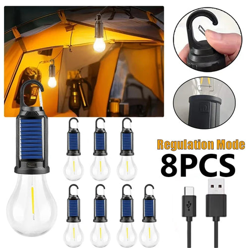 LED Lantern, USB Rechargeable Solar Camping Light, Warm Glow, Hanging Handle, 5V, 300mAh Battery, 8-Piece Set - product view 1