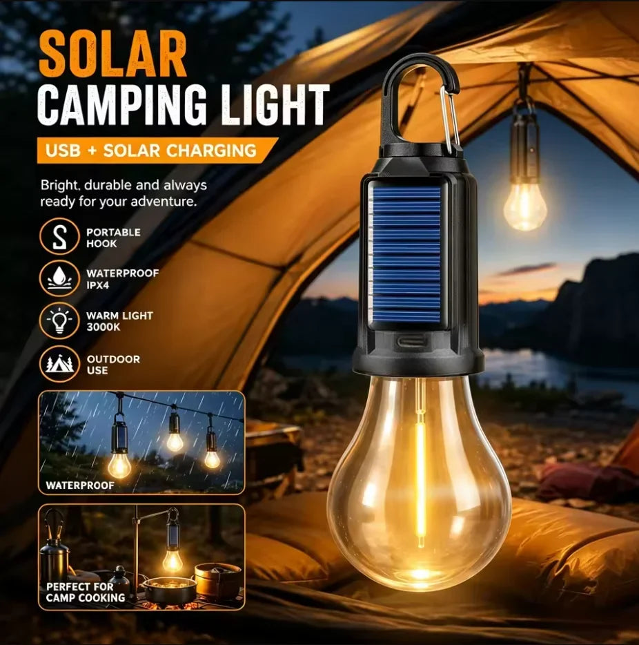 LED Lantern, USB Rechargeable Solar Camping Light, Warm Glow, Hanging Handle, 5V, 300mAh Battery, 8-Piece Set - product view 2