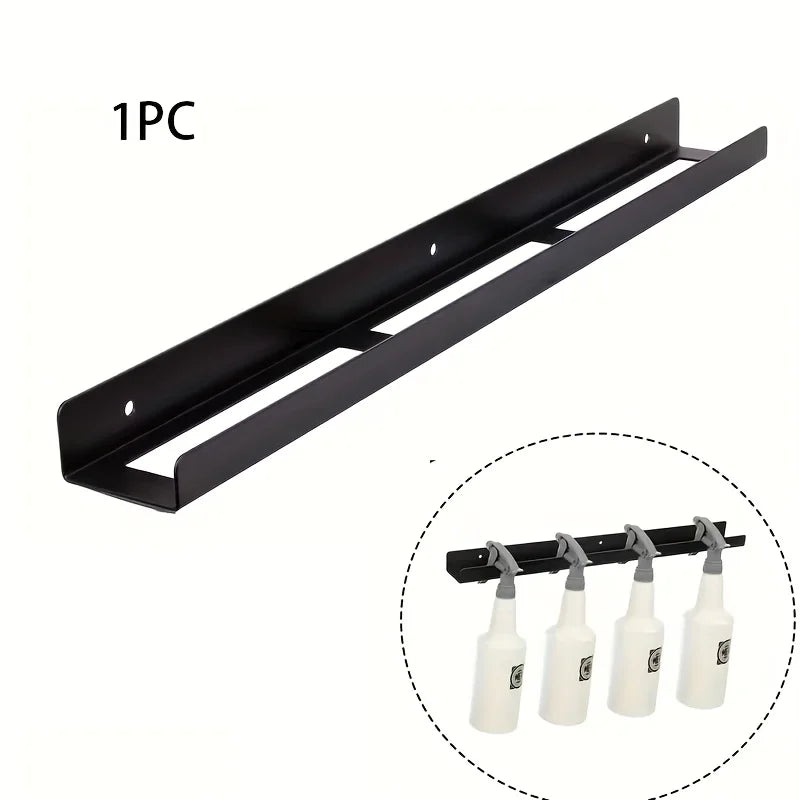 Wall-Mounted Iron Spray Bottle Holder, Lacquered Black Storage Rack with Multiple Compartments for Garage Cleaning Tools - product view 6