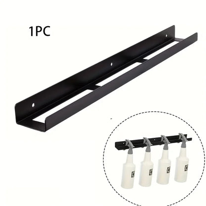 Wall-Mounted Iron Spray Bottle Holder, Lacquered Black Storage Rack with Multiple Compartments for Garage Cleaning Tools - product view 6