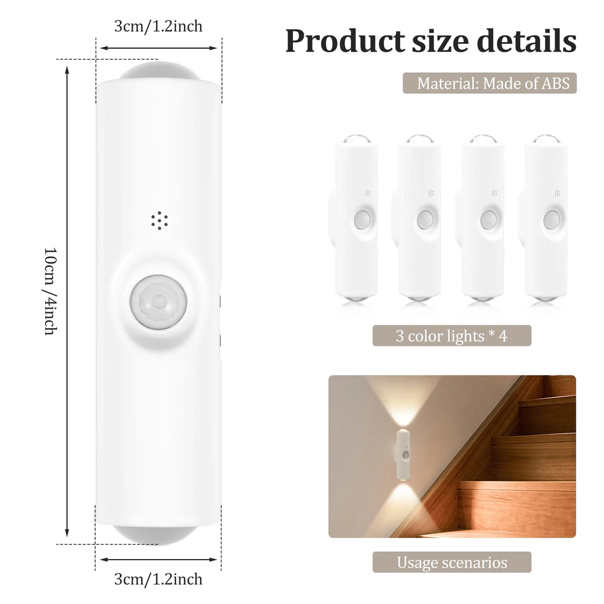 Rechargeable Motion Sensor Wall Sconce, Magnetic Install, Dimmable, 3-Color or 7-Color RGB, 4-Piece Set - product view 2