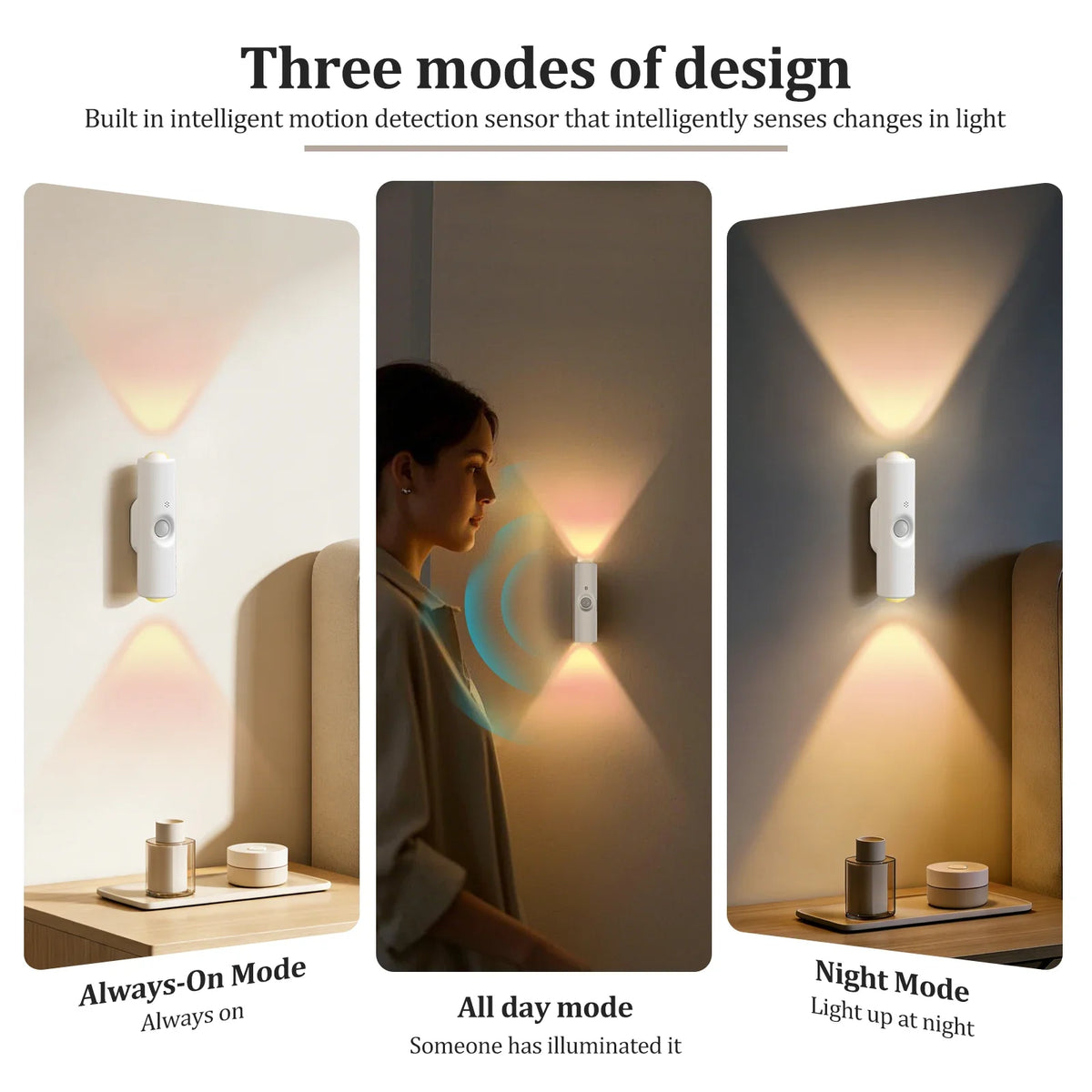 Rechargeable Motion Sensor Wall Sconce, Magnetic Install, Dimmable, 3-Color or 7-Color RGB, 4-Piece Set - product view 4