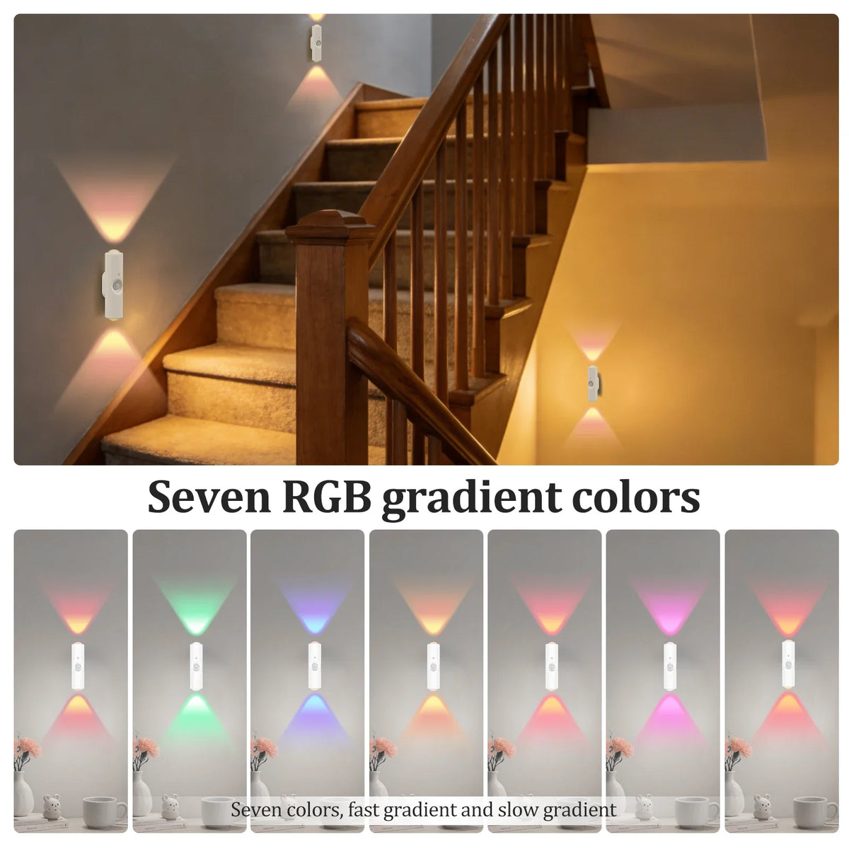 Rechargeable Motion Sensor Wall Sconce, Magnetic Install, Dimmable, 3-Color or 7-Color RGB, 4-Piece Set - product view 5