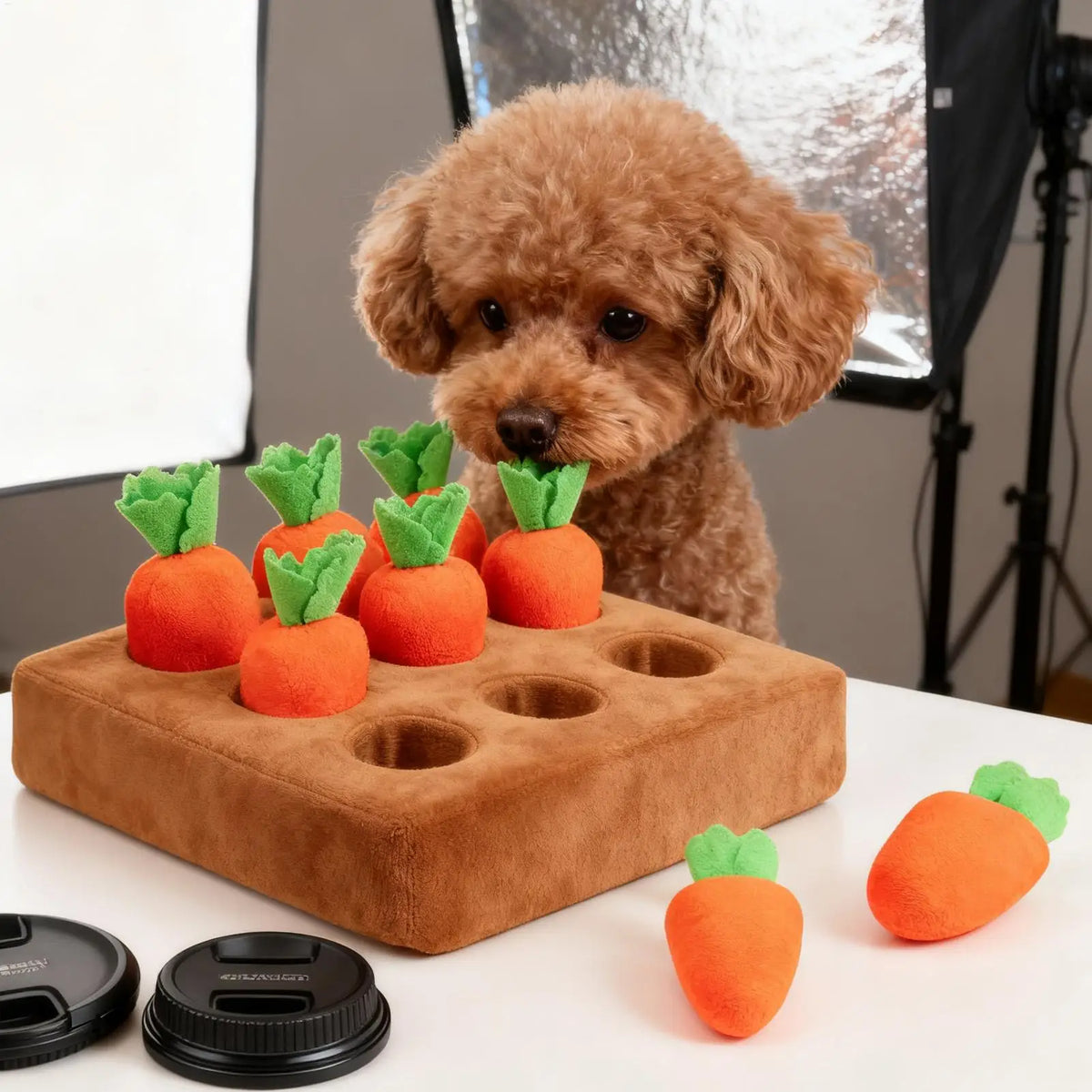 Dog Snuffle Mat with 9 Plush Carrots, Fleece Enrichment Puzzle Toy for Foraging, Slow Feeding and Indoor Activity - product view 5