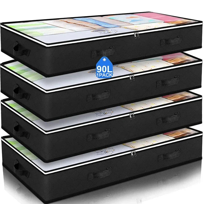 Quilt Storage Bag, Foldable Non-Woven Underbed Organizer, Dust and Moisture-Resistant Clothes Container, 1 or 2 Pieces - product view 4