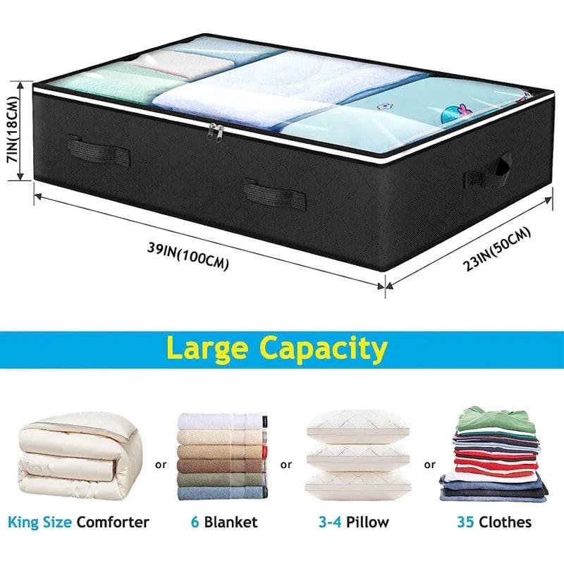Quilt Storage Bag, Foldable Non-Woven Underbed Organizer, Dust and Moisture-Resistant Clothes Container, 1 or 2 Pieces - product view 5