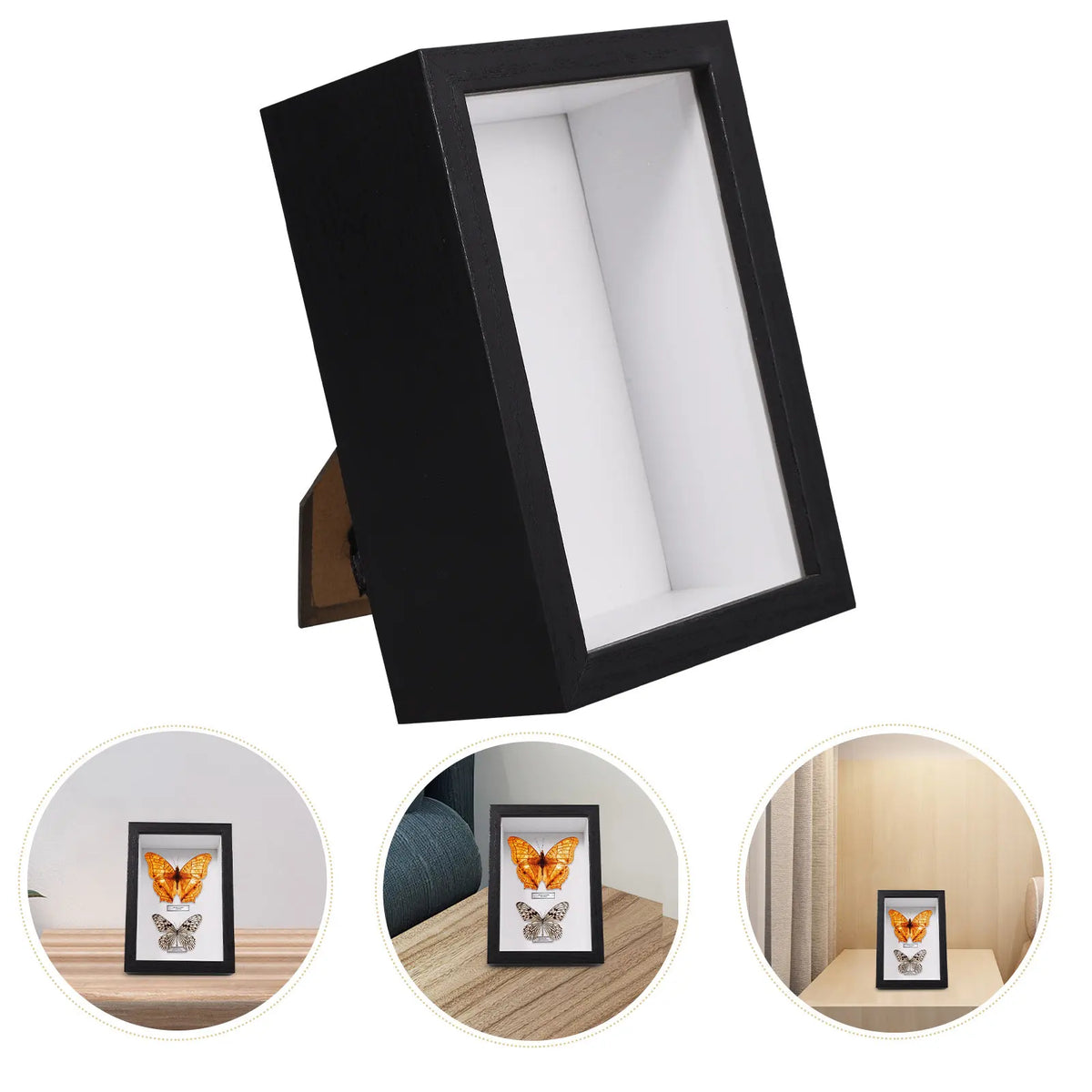 Black Wooden Shadow Box Frame, Glass-Front Specimen Display Case, 16.6 × 11.6 × 6.5 cm for Photos and Keepsakes - product view 1