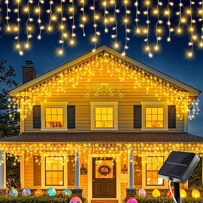 Solar String Lights, Warm White 162 LED Curtain Design, 8 Modes, Waterproof 3V Bead Lights for Garden and Holiday Décor - product view 1