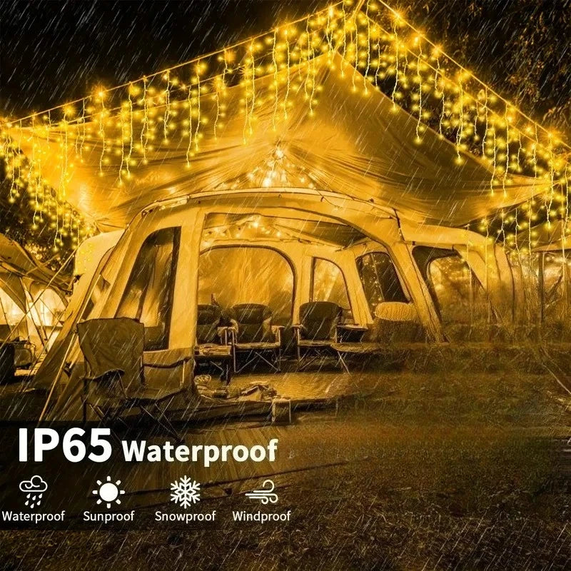 Solar String Lights, Warm White 162 LED Curtain Design, 8 Modes, Waterproof 3V Bead Lights for Garden and Holiday Décor - product view 2