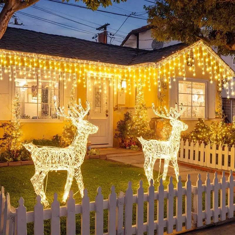 Solar String Lights, Warm White 162 LED Curtain Design, 8 Modes, Waterproof 3V Bead Lights for Garden and Holiday Décor - product view 5