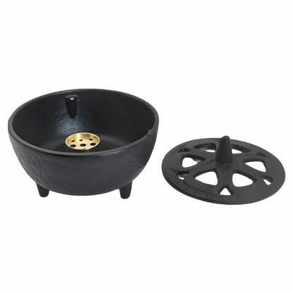 Small Cast Iron Incense Burner with Lid, Metal Bowl Holder for Sticks, Resin and Cone Incense Home Décor - product view 4