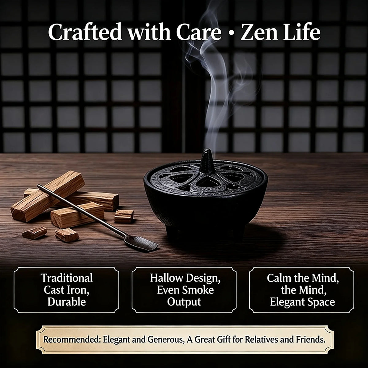 Small Cast Iron Incense Burner with Lid, Metal Bowl Holder for Sticks, Resin and Cone Incense Home Décor - product view 5