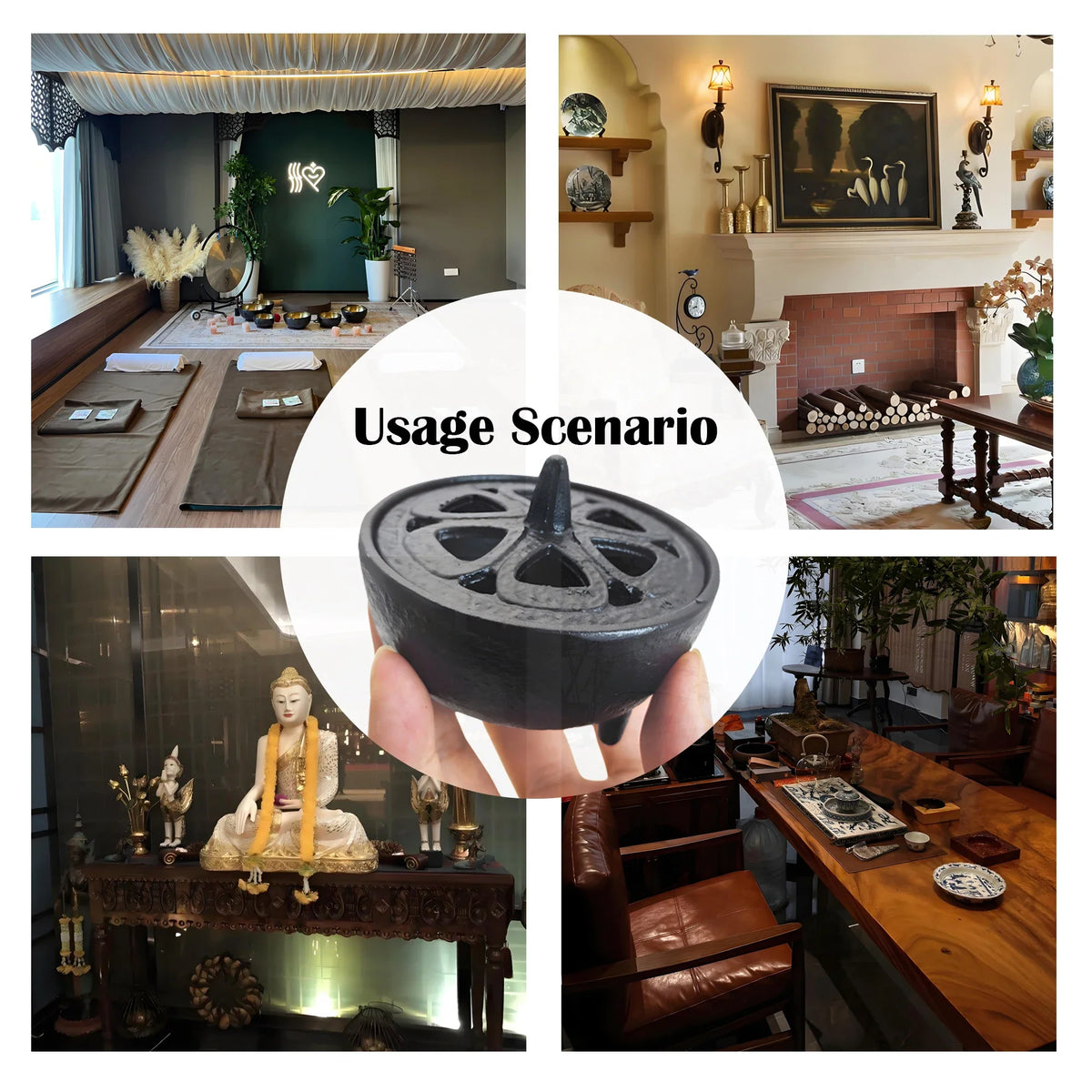 Small Cast Iron Incense Burner with Lid, Metal Bowl Holder for Sticks, Resin and Cone Incense Home Décor - product view 6
