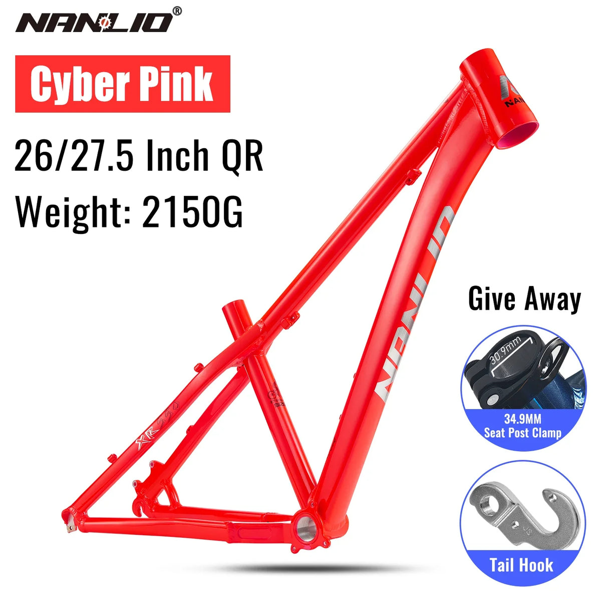 Aluminum Alloy Mountain Bike Frame, Hardtail MTB Frame for 26 and 27.5 Inch Builds, Four Statement Colors - product view 1