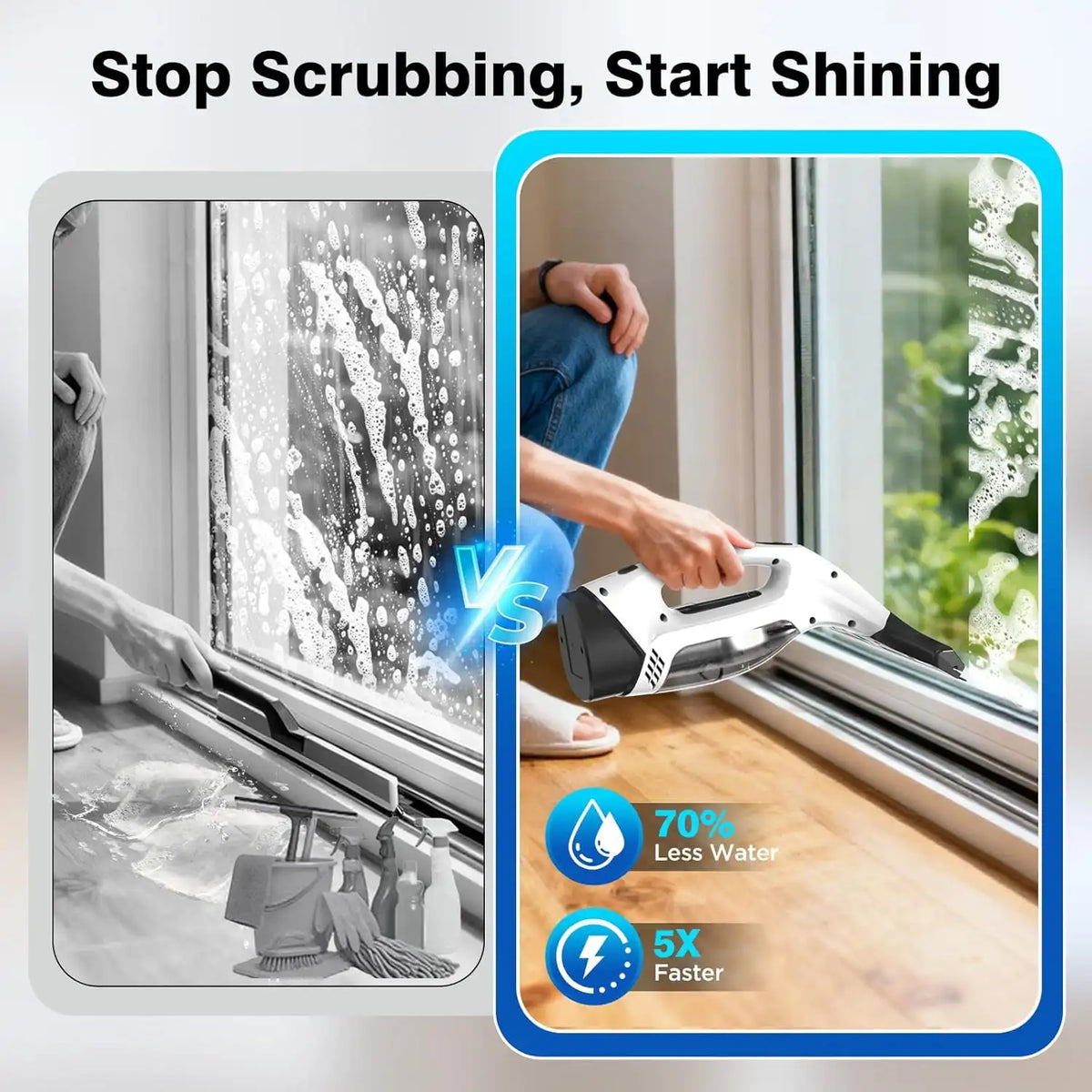 Cordless Window Vacuum Squeegee, 2000Pa Suction, 2200mAh Battery, 150mL Tank, 280mm Blade for Glass and Tiles - product view 3