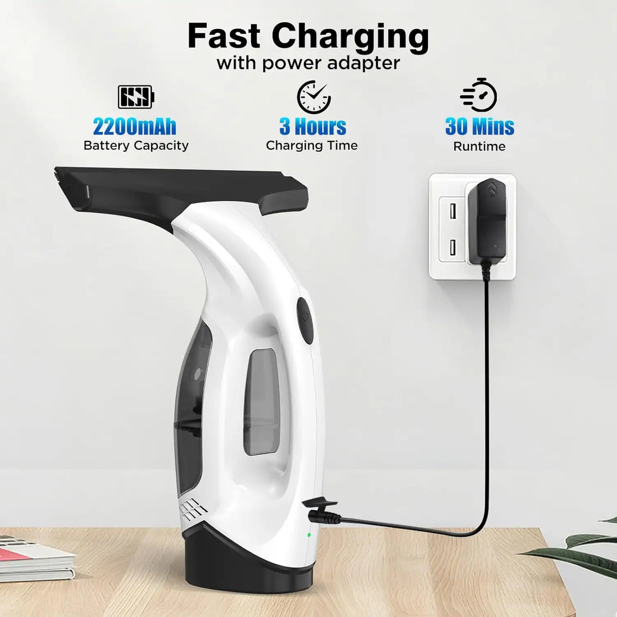 Cordless Window Vacuum Squeegee, 2000Pa Suction, 2200mAh Battery, 150mL Tank, 280mm Blade for Glass and Tiles - product view 4