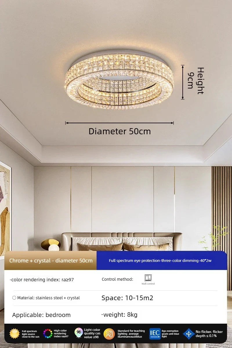 Modern Crystal Ceiling Light, Dimmable AC Fixture, Plated Stainless Steel, 90–260V, 5 Diameter Options for Bedroom or Dining Room - product view 2