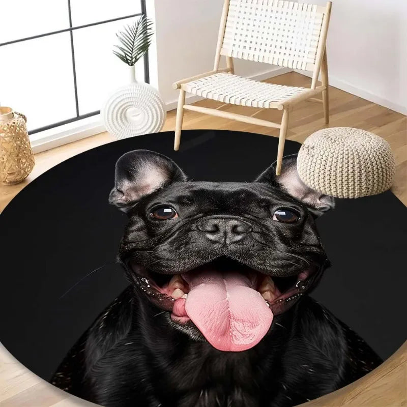 Round Anti-Fatigue Floor Mat, Printed French Bulldog Face, Soft Flannel with PVC Sponge Backing, Anti-Slip Office Chair Rug, 40–160 cm - product view 5