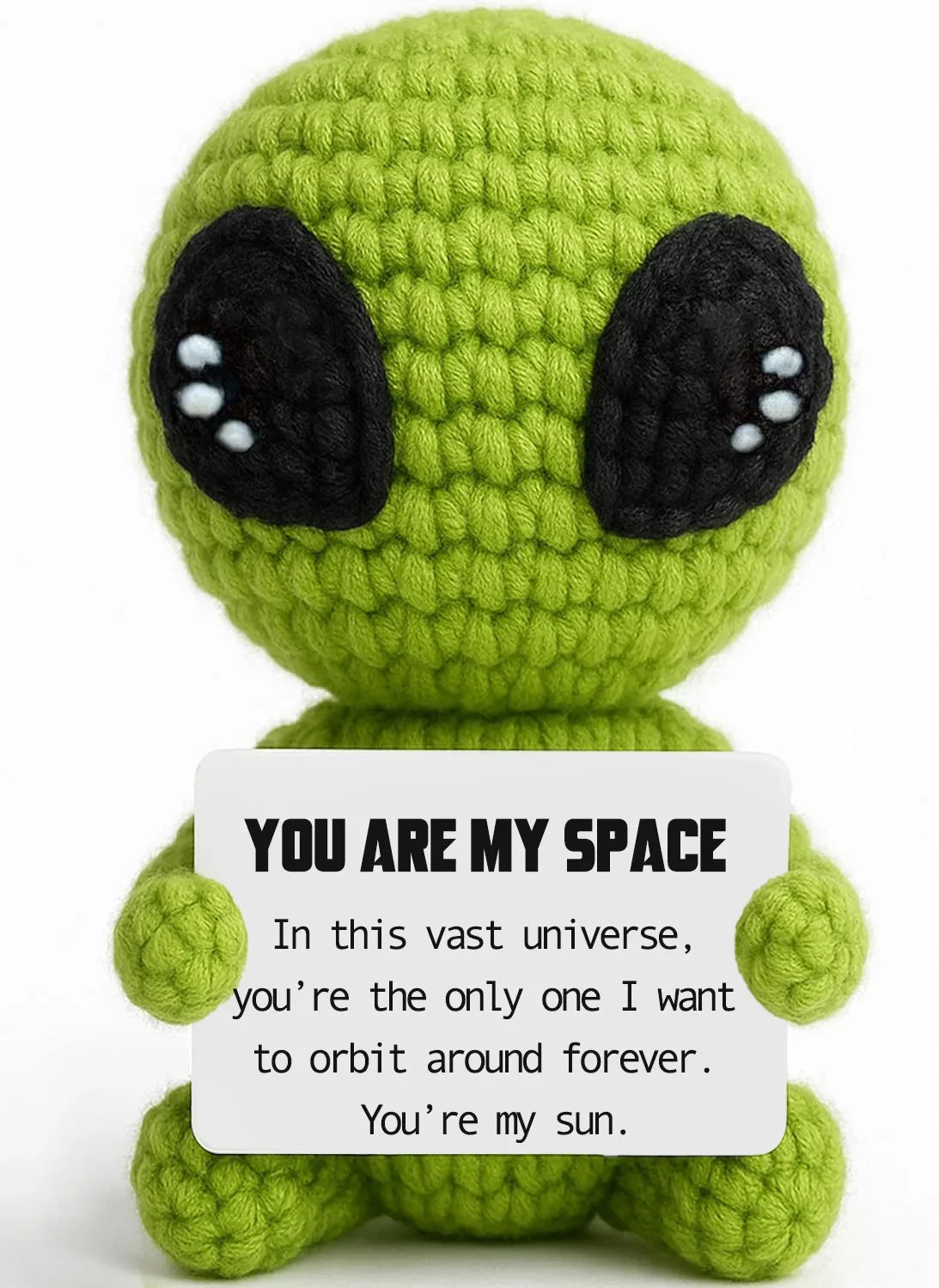 Positive Alien Crochet Doll, Customizable Pocket Hug Gift with Card, Textile & Fabric, Modern Design for Graduation and Birthdays - product view 5