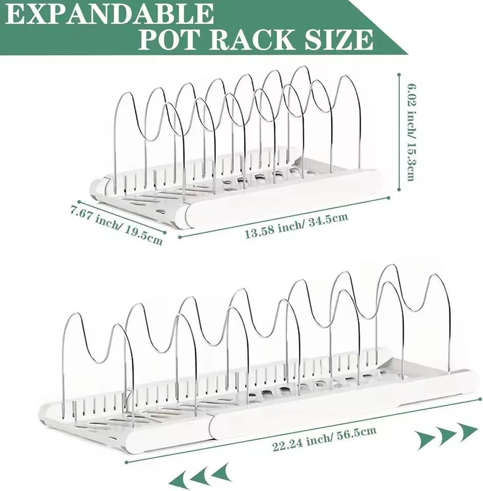 Pull-Out Pot Lid Organizer, Adjustable 8-Compartment Plastic Cabinet Rack for Pots, Pans and Lids, Kitchen Storage in Black, White or Grey - product view 4