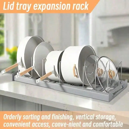 Pull-Out Pot Lid Organizer, Adjustable 8-Compartment Plastic Cabinet Rack for Pots, Pans and Lids, Kitchen Storage in Black, White or Grey - product view 5