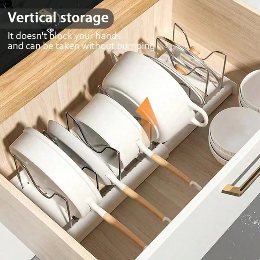 Pull-Out Pot Lid Organizer, Adjustable 8-Compartment Plastic Cabinet Rack for Pots, Pans and Lids, Kitchen Storage in Black, White or Grey - product view 6